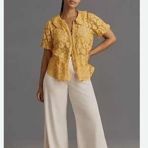 Pilcro Anthropologie Golden Yellow Lace Button-Up Blouse Small